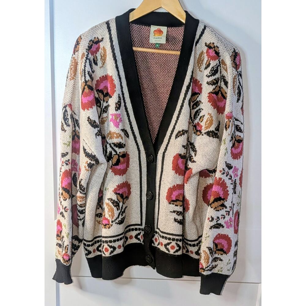 Farm Rio Palms Paradise Sand Knit Wool Blend Cardigan Sweater Size XL - Picture 3 of 8
